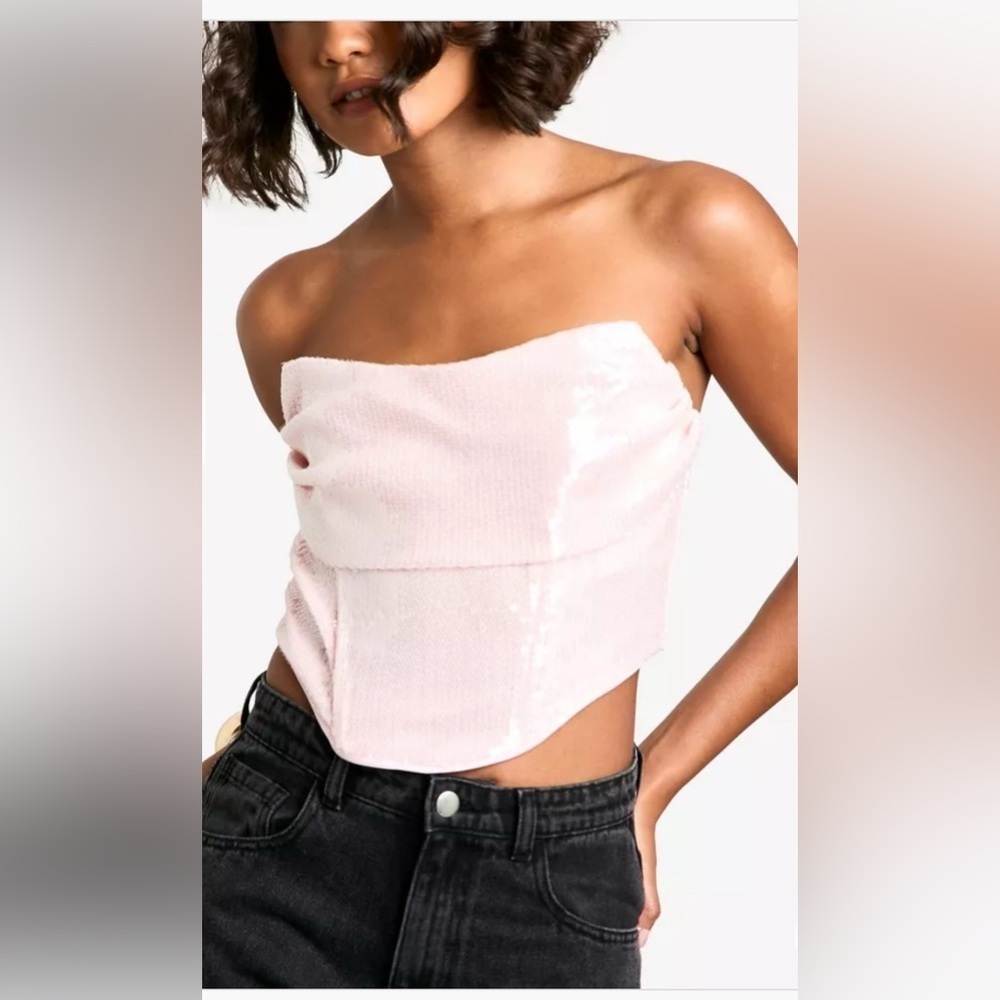 Boohoo White Sequin Asymmetrical Crop Top